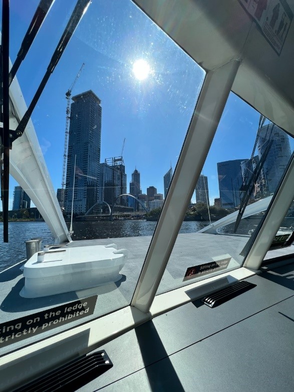 Photo of city through ferry window